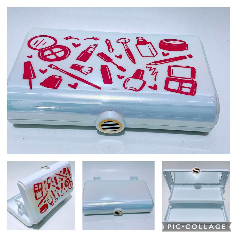 Retro Cosmetic Case Hand Applied Graphic Makeup Organizer Vanity Box